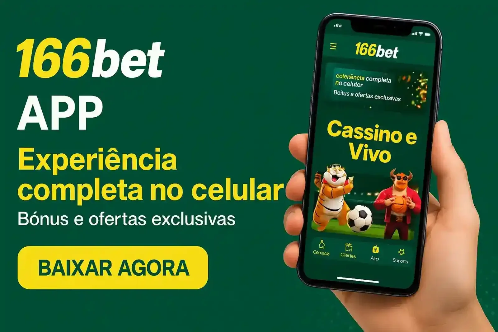 Tenha a experiência completa de apostas e cassino do 166Bet no seu celular. Com nosso app, você aproveita bônus e ofertas exclusivas. Baixe agora!