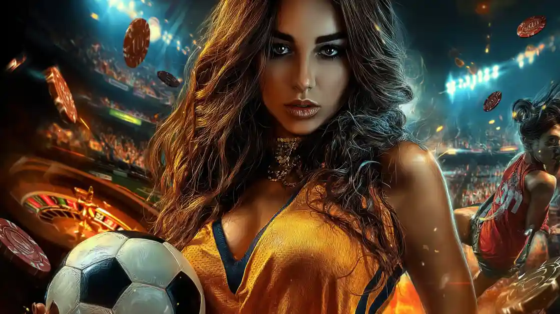 166Bet | A Emoção do Estádio e do Cassino em um Só Lugar Sinta a energia do estádio no 166Bet! Uma mulher com uma bola de futebol representa a união das apostas esportivas com a emoção do cassino e da roleta.