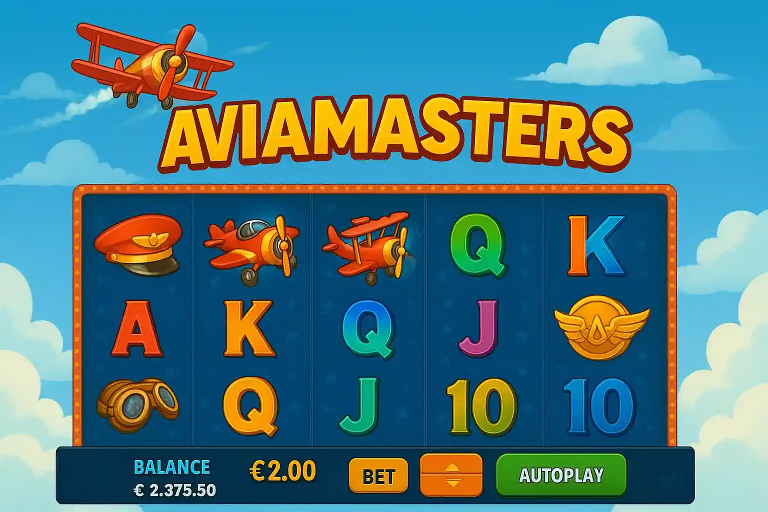 Interface do slot Avia Masters com aviões e símbolos coloridos