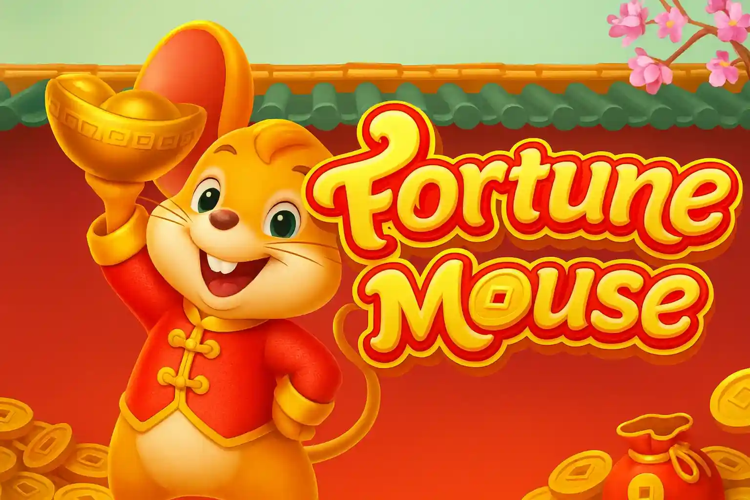 Ratinho Fortune Mouse segurando taça dourada e moedas