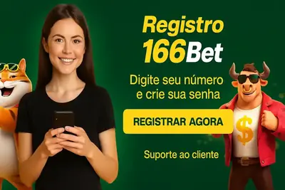 Uma mulher sorridente se registra facilmente no 166Bet pelo celular. Junte-se a ela e aos nossos mascotes: digite seu número, crie uma senha e registre-se agora!